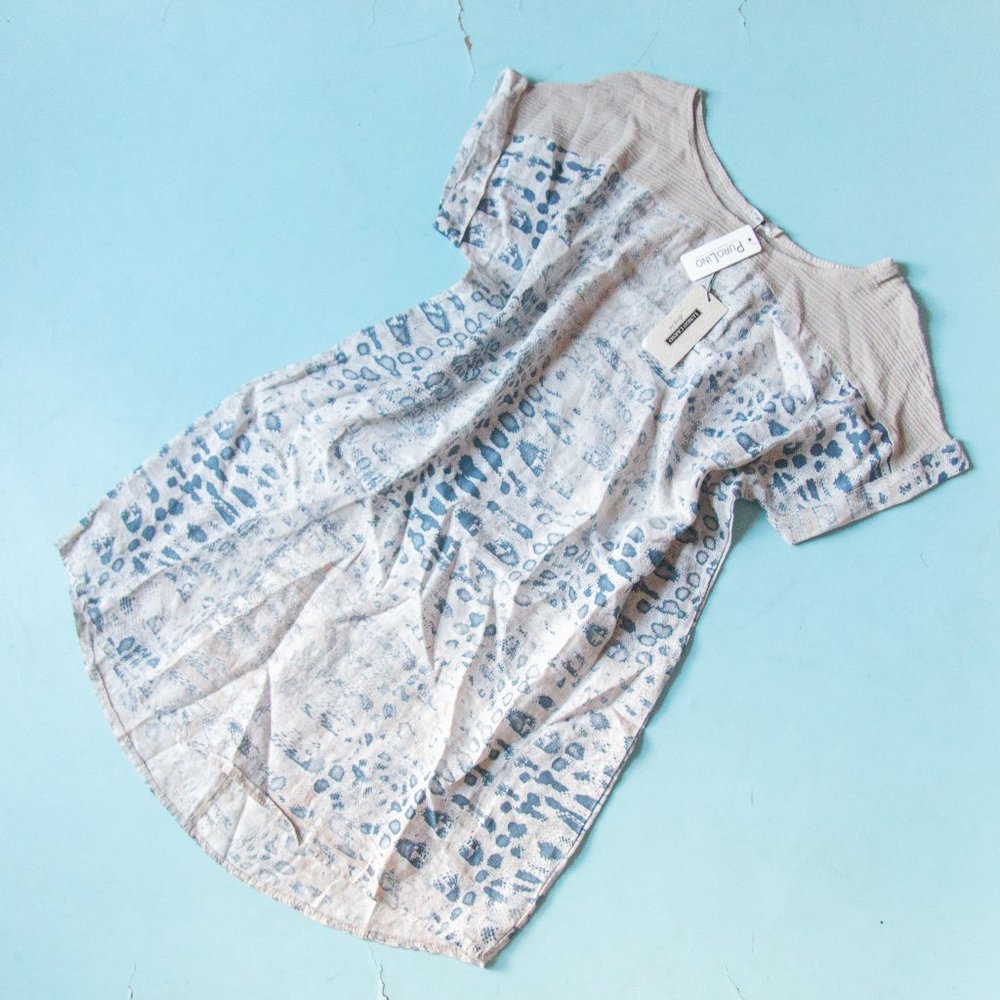 NEW Lungo L'Arno Dip Dye 100% Linen Crochet Knit Short Sleeve Shift Dress Sz 1X